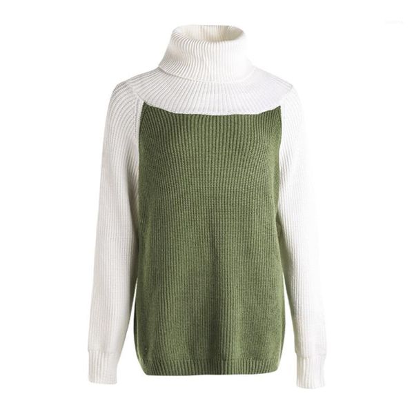 women long sleeve color block fashion high collar stylish knitwear for ladies1, White;black
women long sleeve color block fashion high collar stylish knitwear for ladies1, White;black