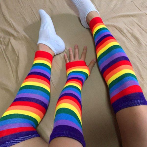 five fingers gloves womens rainbow stripes over knee thigh high socks arm warmer fingerless set fancy dress cosplay masquerade party costume, Blue;gray
five fingers gloves womens rainbow stripes over knee thigh high socks arm warmer fingerless set fancy dress cosplay masquerade party costume, Blue;gray