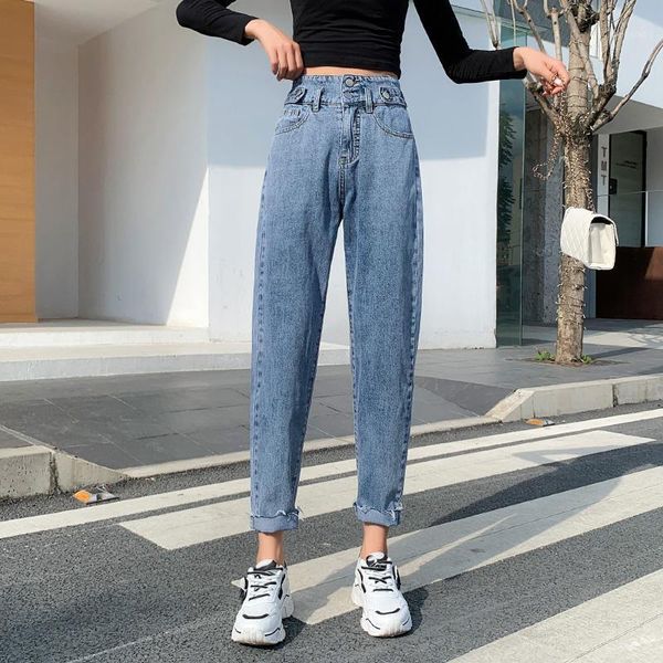 retro blue fashion ladies straight loose casual mom jeans spring/autumn high waist buttons zipper female denim harem pants1
retro blue fashion ladies straight loose casual mom jeans spring/autumn high waist buttons zipper female denim harem pants1