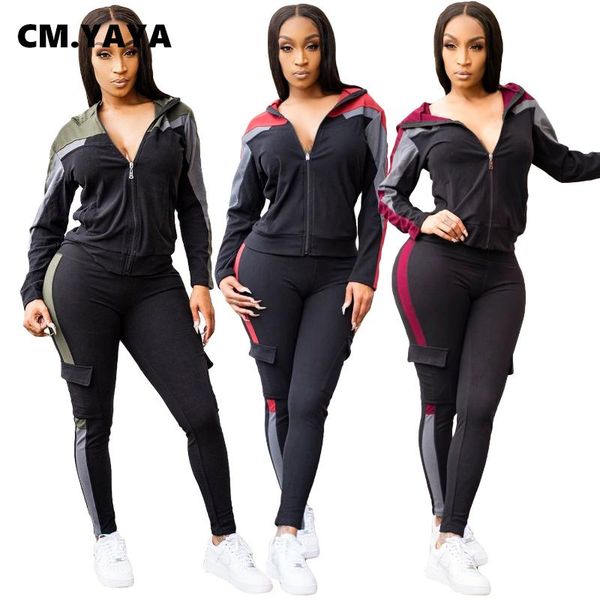 cm.yaya activewear patchwork women's set hooded jacket jogger pants set sporty tracksuit fitness two piece matching outfits, Gray 
cm.yaya activewear patchwork women's set hooded jacket jogger pants set sporty tracksuit fitness two piece matching outfits, Gray