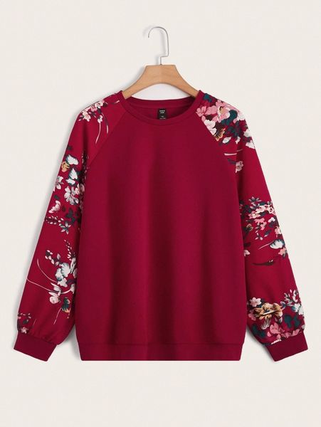 plus floral print raglan sleeve pullover d1bs#, Black
plus floral print raglan sleeve pullover d1bs#, Black