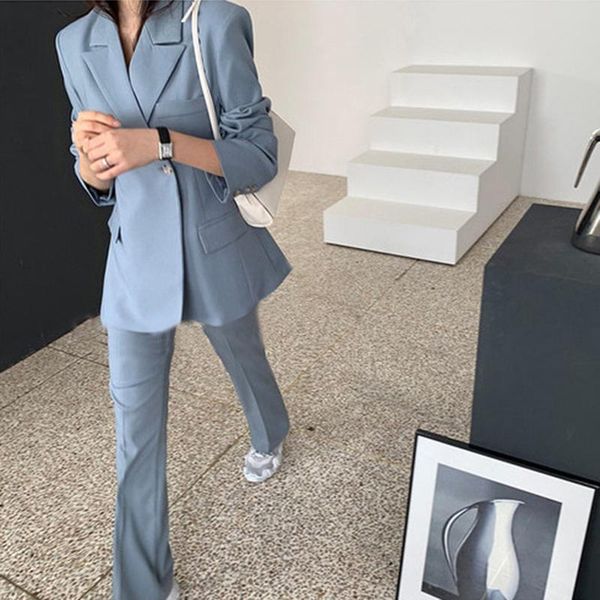 women's two piece pants korea office lady blazer jacket set women work loose suits elegant casual trousers 2, White
women's two piece pants korea office lady blazer jacket set women work loose suits elegant casual trousers 2, White