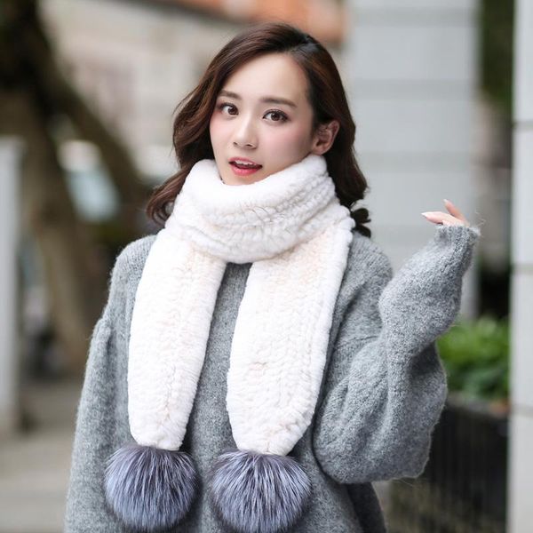 zdfurs*winter women long genuine knitted real rex fur scarf with silver pompom warm neck natural fur scarves, Blue;gray
zdfurs*winter women long genuine knitted real rex fur scarf with silver pompom warm neck natural fur scarves, Blue;gray
