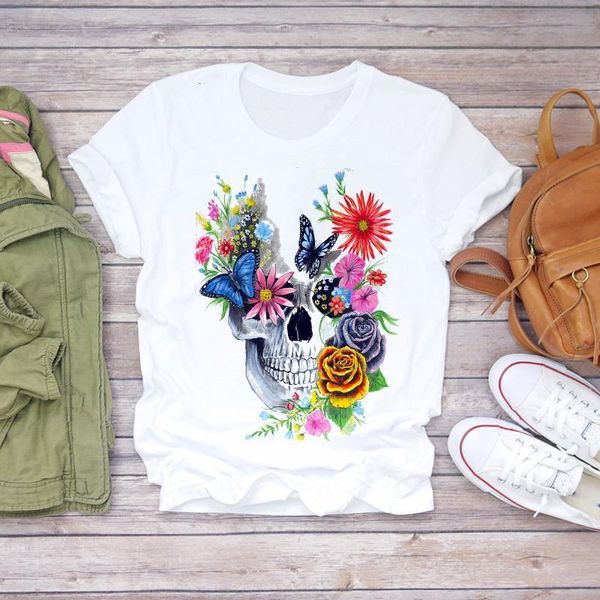women cartoon skull floral flower fall autumn halloween print lady t-shirts womens graphic t shirt ladies female tee t-shirt, White
women cartoon skull floral flower fall autumn halloween print lady t-shirts womens graphic t shirt ladies female tee t-shirt, White