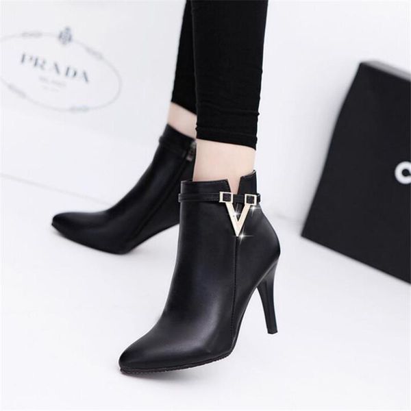 new spring autumn stiletto thin high heels pointed toe faux leather zipper style ankle womens boots bota feminina, Black
new spring autumn stiletto thin high heels pointed toe faux leather zipper style ankle womens boots bota feminina, Black