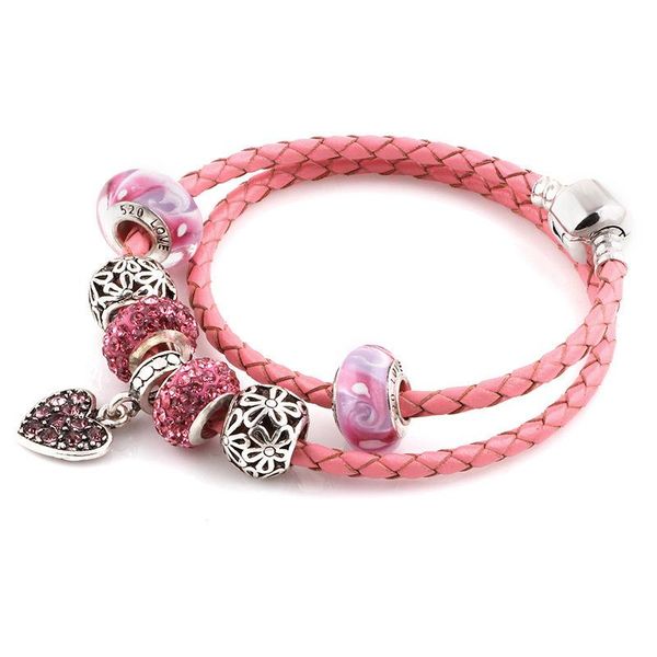 charm bracelets summer style pink heart genuine leather bracelet chain fit for charms diy metal alloy glass european big hole beads, Golden;silver
charm bracelets summer style pink heart genuine leather bracelet chain fit for charms diy metal alloy glass european big hole beads, Golden;silver