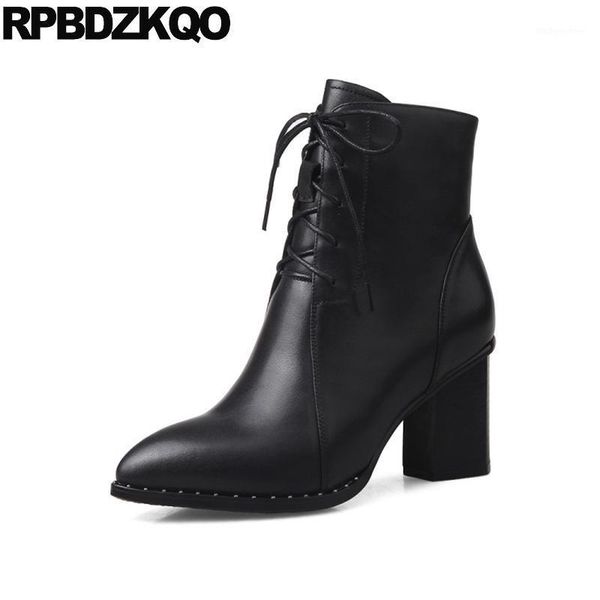 boots pointed toe black lace up genuine leather ankle short stud chunky shoes booties women winter 2021 heel 1
boots pointed toe black lace up genuine leather ankle short stud chunky shoes booties women winter 2021 heel 1