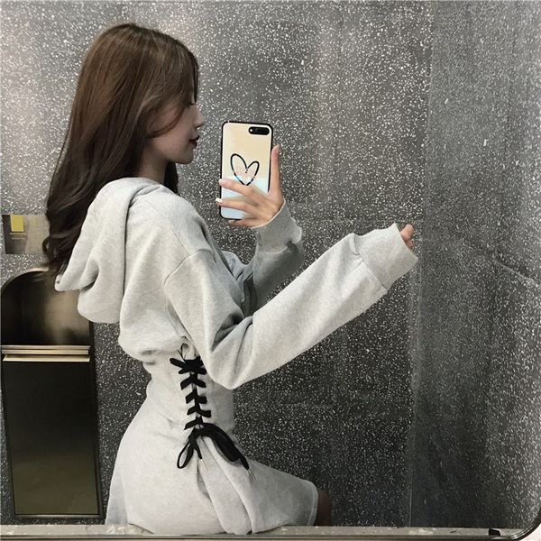 spring 2020 hooded dress women lace up waist slim black gothic dress female short mini harajuku streetwear vestidos y0118, Black;gray
spring 2020 hooded dress women lace up waist slim black gothic dress female short mini harajuku streetwear vestidos y0118, Black;gray