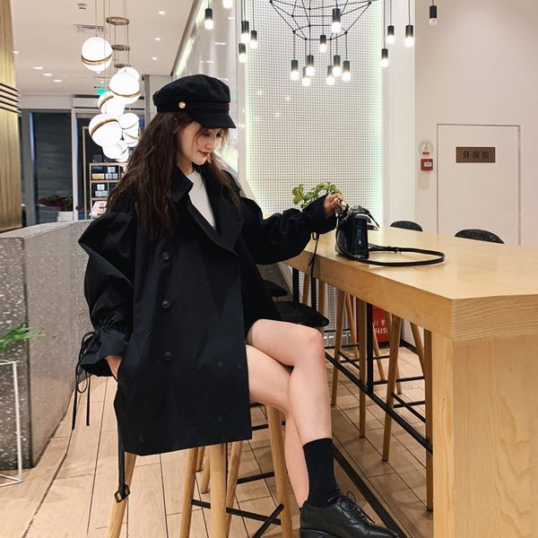 2021 new women's khaki jacket solid color double lapel breasted thin splicing cool casual coat sleeve i022, Tan;black
2021 new women's khaki jacket solid color double lapel breasted thin splicing cool casual coat sleeve i022, Tan;black