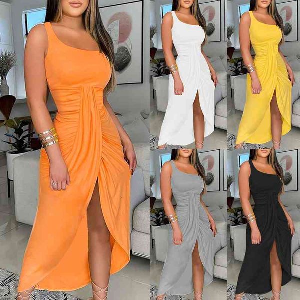 summer women boho dress one shoulder sleeveless beach sundress casual sloid long dress vintage split party, Black;gray
summer women boho dress one shoulder sleeveless beach sundress casual sloid long dress vintage split party, Black;gray