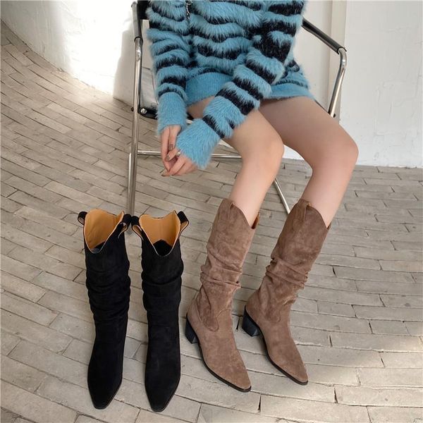 women's mid calf boots round toe winter footwear thigh high heels high pointe shoes luxury designer women, Black
women's mid calf boots round toe winter footwear thigh high heels high pointe shoes luxury designer women, Black