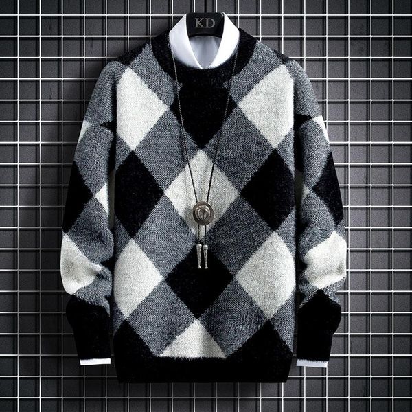 men's sweaters winter cashmere sweater men pullover argyle mens thick christmas jumper keep warm pull homme, White;black
men's sweaters winter cashmere sweater men pullover argyle mens thick christmas jumper keep warm pull homme, White;black