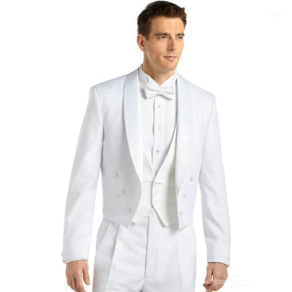 morning/tailcoat style men suits shawl lapel groom tuxedos white men wedding groomsmen ( jacket+pants+vest+tie ) e351, White;black 
morning/tailcoat style men suits shawl lapel groom tuxedos white men wedding groomsmen ( jacket+pants+vest+tie ) e351, White;black