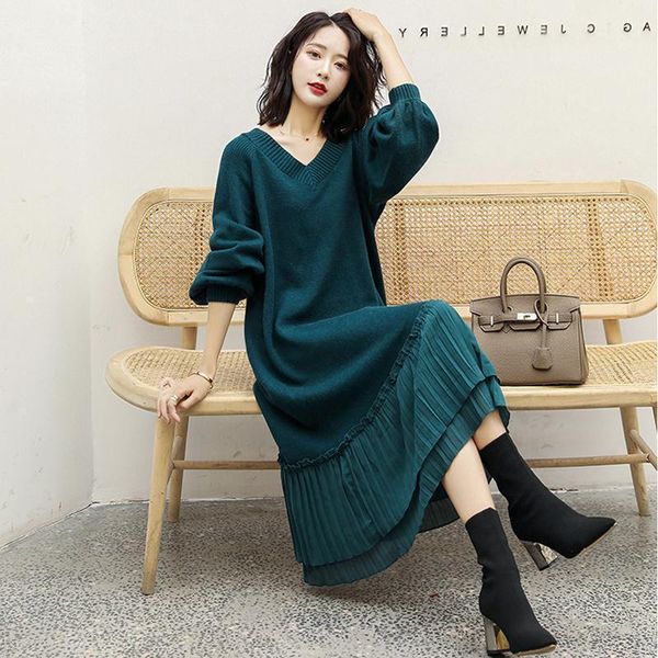 knitted dress women's autumn winter new long-sleeve temperament v-neck loose mid-length slim stitching pullover sweater dresses1, Black;gray
knitted dress women's autumn winter new long-sleeve temperament v-neck loose mid-length slim stitching pullover sweater dresses1, Black;gray