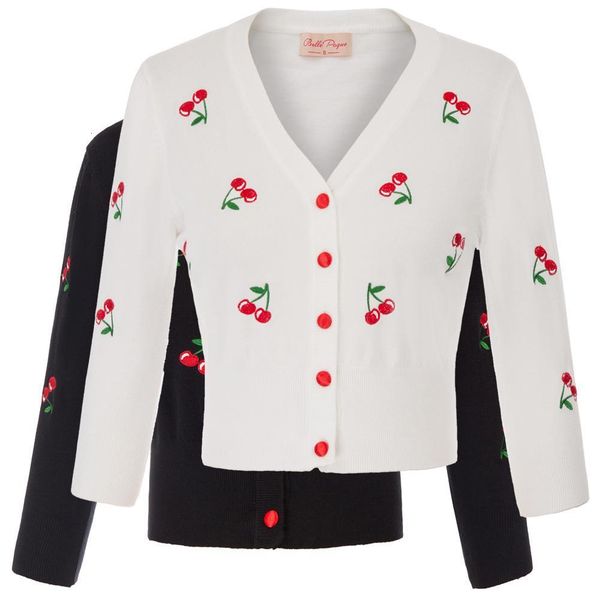 women vintage jackets cardigans 2020 autumn spring womens cherries embroidery 3/4 sleeve v-neck cropped knitting coat knitwear, Black;brown
women vintage jackets cardigans 2020 autumn spring womens cherries embroidery 3/4 sleeve v-neck cropped knitting coat knitwear, Black;brown
