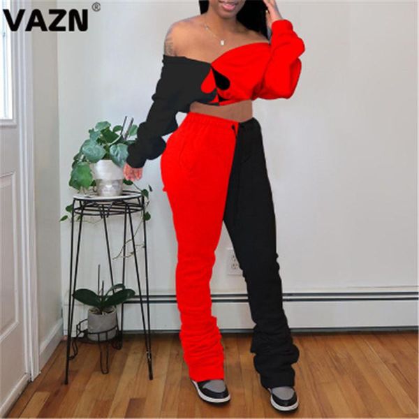 vazn 2020 plus size patchwork young sweet slash neck full sleeve group long pants slim women 2 piece set, Gray 
vazn 2020 plus size patchwork young sweet slash neck full sleeve group long pants slim women 2 piece set, Gray