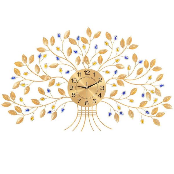 Home Decoration Iron Wall Tree Clock Lucky Big Wall Clock Animation Decoration Metal Living Room Crack Glass Watch Gift