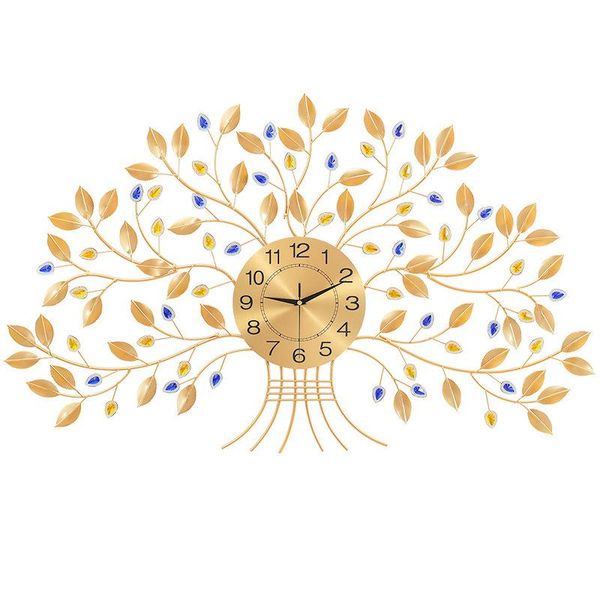 Home Decoration Iron Wall Tree Clock Lucky Big Wall Clock Animation Decoration Metal Living Room Crack Glass Watch Gift