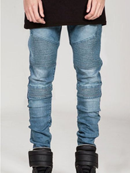 autumn men's motorcycle jeans european american fashion plicated slim pencil micro elastic denim trousers, Blue
autumn men's motorcycle jeans european american fashion plicated slim pencil micro elastic denim trousers, Blue