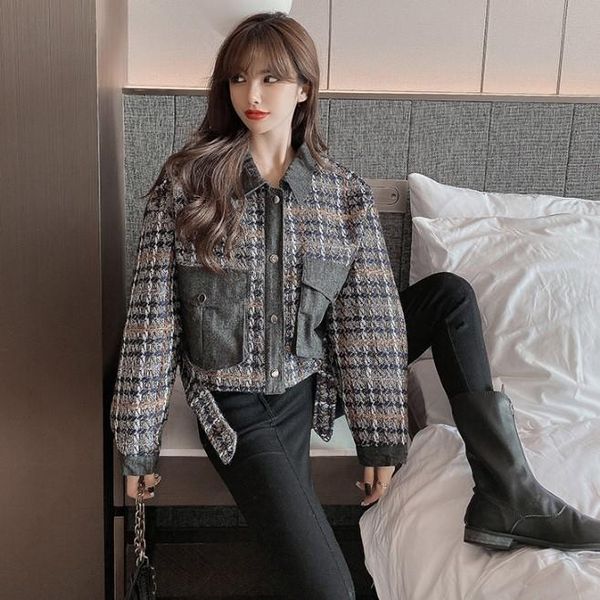 autumn 2021 new korean plaid splicing short jacket loose long sleeve jacket cardigan women's wear, Black;brown
autumn 2021 new korean plaid splicing short jacket loose long sleeve jacket cardigan women's wear, Black;brown