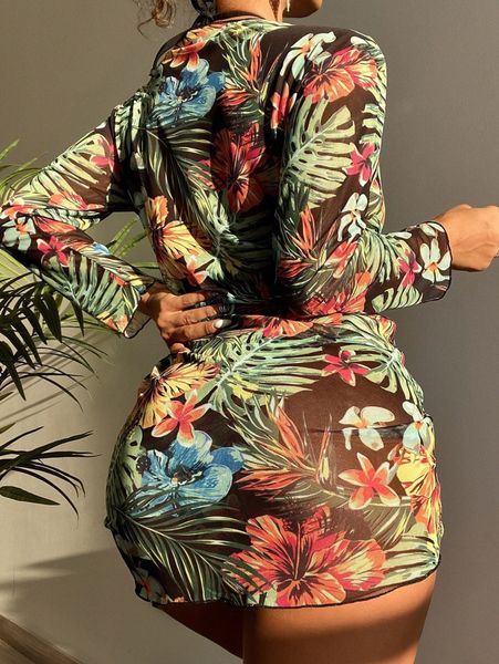 tropical print lettuce trim cover up d3se#, White;black
tropical print lettuce trim cover up d3se#, White;black