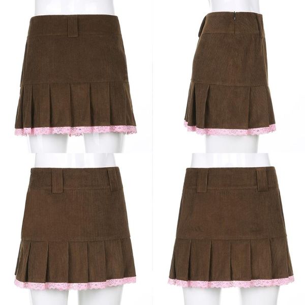 women autumn brown velvet high waist mini pleated skirt vintage 90s harajuku lace patchwork hem kawaii a-line streetwear, Black
women autumn brown velvet high waist mini pleated skirt vintage 90s harajuku lace patchwork hem kawaii a-line streetwear, Black