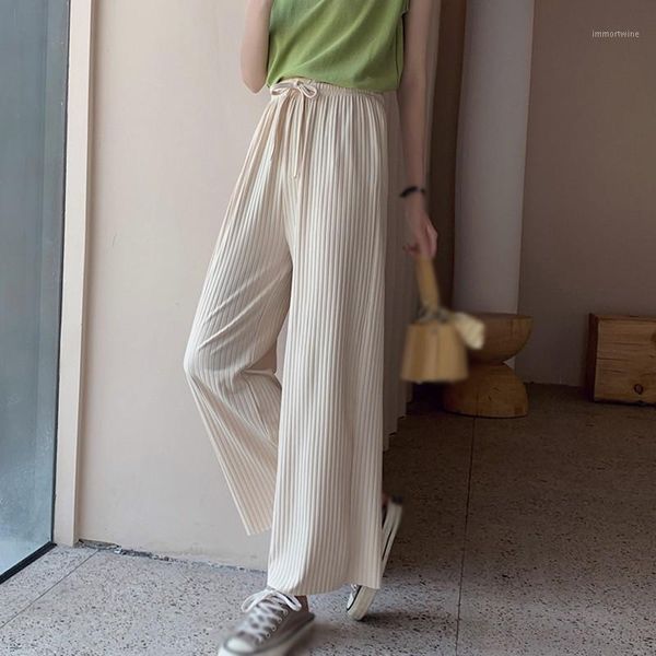 high waist casual slacks pants women fashion loose wide leg pants elastic waist pleated long femme trousers/1, Black;white
high waist casual slacks pants women fashion loose wide leg pants elastic waist pleated long femme trousers/1, Black;white