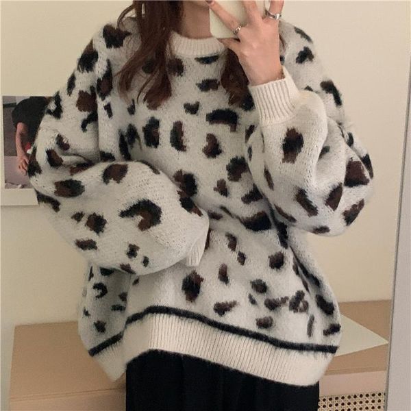 casual women's sweater 2020 fall/winter new super loose pullover leopard print heavy puff sleeve sweater, White;black
casual women's sweater 2020 fall/winter new super loose pullover leopard print heavy puff sleeve sweater, White;black