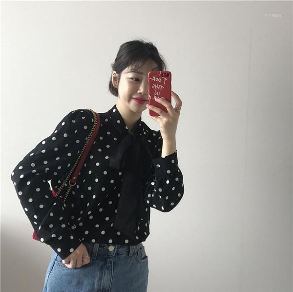 women casual blouse 2020 korean style vintage polk dot chiffon blouse shirt stitching color long-sleeved with butterfly tie 1, White
women casual blouse 2020 korean style vintage polk dot chiffon blouse shirt stitching color long-sleeved with butterfly tie 1, White