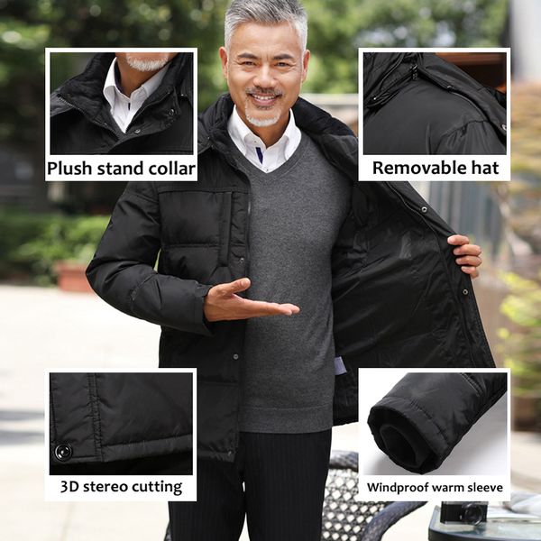 fashion warm thick 90% duck down winter men jacket men coat detachable hooded middle-aged men's parka coat men windproof parka q1209, Black
fashion warm thick 90% duck down winter men jacket men coat detachable hooded middle-aged men's parka coat men windproof parka q1209, Black