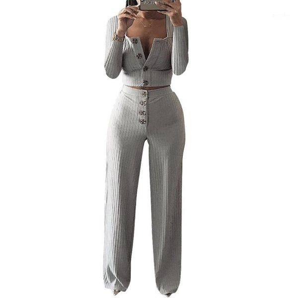 women's tracksuits womens 2pcs gray v-neck long sleeve button crop knitted pullover+pants wide leg pants slim casual 2021 2pc1
women's tracksuits womens 2pcs gray v-neck long sleeve button crop knitted pullover+pants wide leg pants slim casual 2021 2pc1