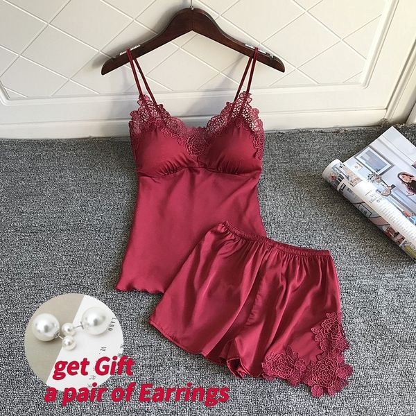 bzel sleep lounge pajama set satin sleepwear women summer pyjama femme fashion flower pajamas for women with chest pad 2pcs y200107, Black;red
bzel sleep lounge pajama set satin sleepwear women summer pyjama femme fashion flower pajamas for women with chest pad 2pcs y200107, Black;red
