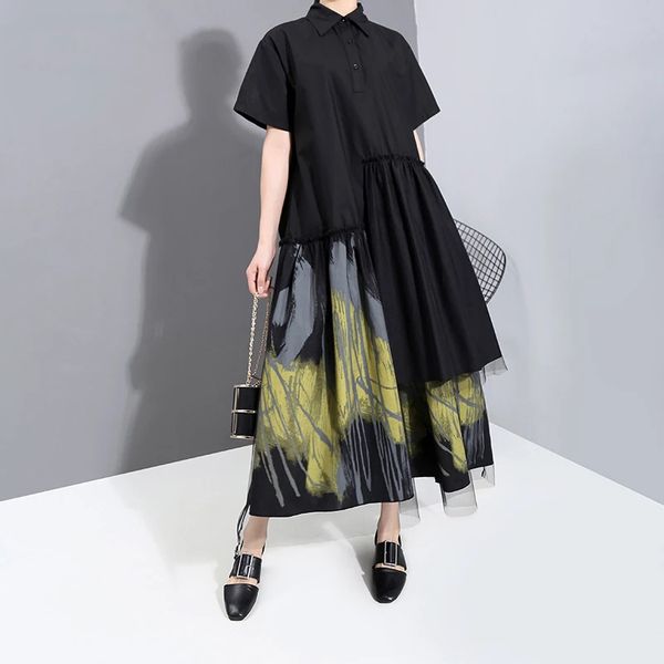women black pattern printed mesh big size dress new lapel short sleeve loose fit fashion spring summer 2021, White
women black pattern printed mesh big size dress new lapel short sleeve loose fit fashion spring summer 2021, White