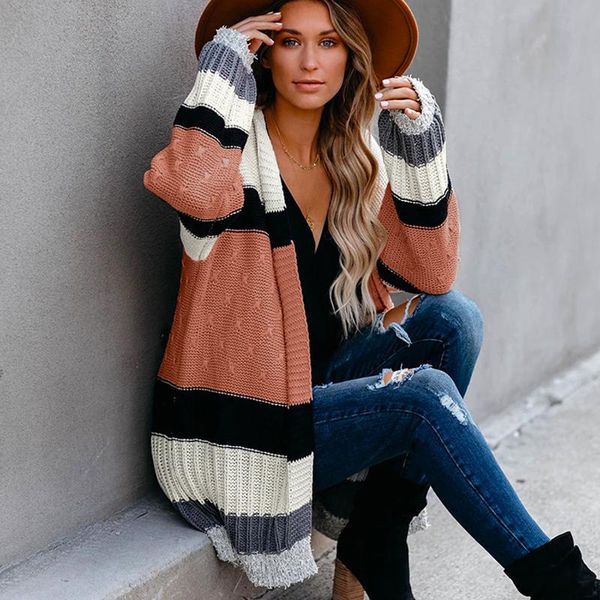 women's knits & tees fashion cardigan jacket women autumn and winter striped unbuttoned mid-length sweater knit, White
women's knits & tees fashion cardigan jacket women autumn and winter striped unbuttoned mid-length sweater knit, White