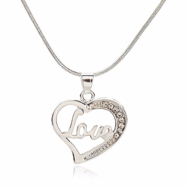 pendant necklaces half crystal center word "love" hollow heart romantic silver plated necklace for women around 40 cm
pendant necklaces half crystal center word "love" hollow heart romantic silver plated necklace for women around 40 cm
