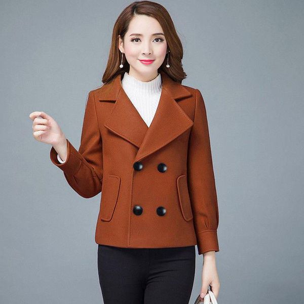 women's autumn and winter short solid color slim slimming lapel fashion double-breasted woolen coat women coats, Black
women's autumn and winter short solid color slim slimming lapel fashion double-breasted woolen coat women coats, Black