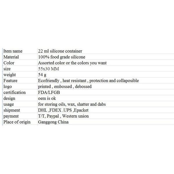 round 22 ml large silicone dab wax container 3 pcs/lot screw up storage jars food grade
round 22 ml large silicone dab wax container 3 pcs/lot screw up storage jars food grade