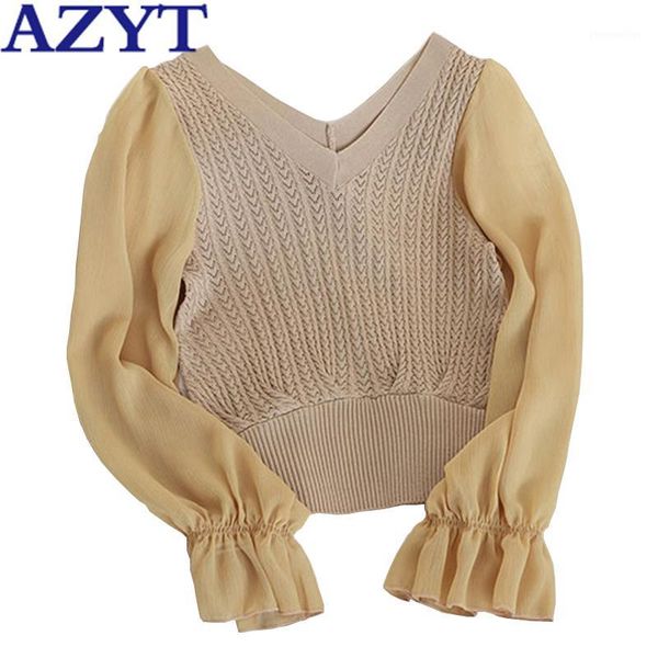 azyt autumn knit women' sweater jumpers 2020 chiffon patchwork long sleeve sweater women's jacket v neck knitwear female1, White;black
azyt autumn knit women' sweater jumpers 2020 chiffon patchwork long sleeve sweater women's jacket v neck knitwear female1, White;black