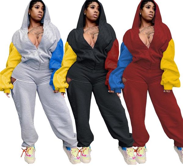 rstylish 2 piece outfits women patchwork broken-holes zipper sweatshirt hoodies length pants suit casual tracksuit streetwear, Gray
rstylish 2 piece outfits women patchwork broken-holes zipper sweatshirt hoodies length pants suit casual tracksuit streetwear, Gray