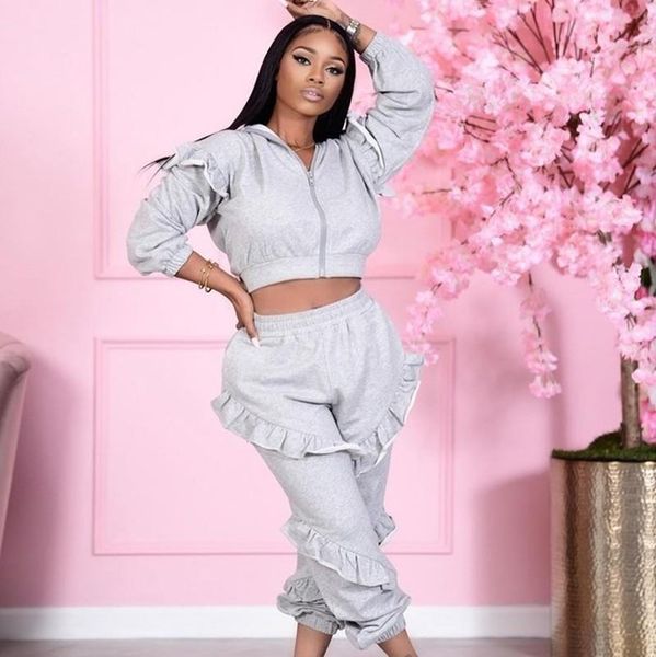 autumn ruffles sweatsuits women sportswear set casual two piece set hooded crop and pants joggers tracksuit women, Gray
autumn ruffles sweatsuits women sportswear set casual two piece set hooded crop and pants joggers tracksuit women, Gray
