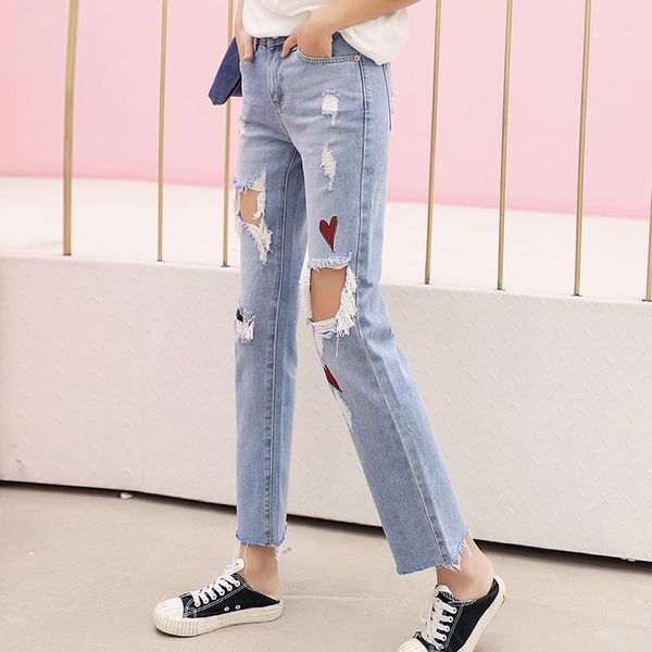 2020 fashion new spring women jeans holes printing denim pants high waist cropped design1, Blue
2020 fashion new spring women jeans holes printing denim pants high waist cropped design1, Blue