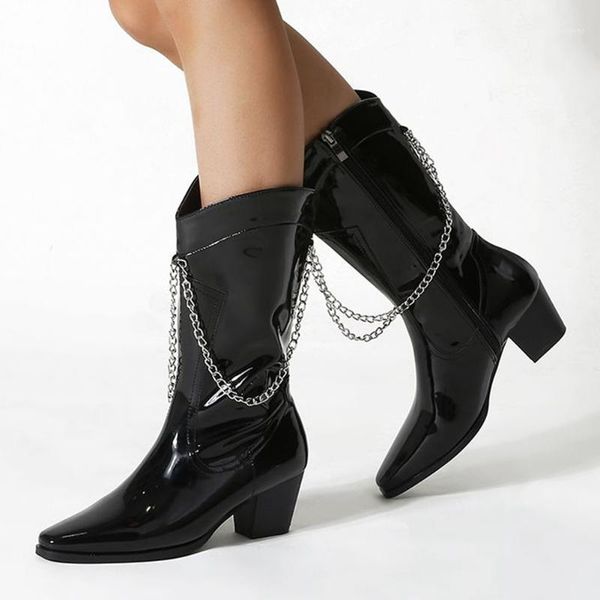 high-quality brand new chunky heels comfortable for walking winter shoes women chains western mid-calf boots1, Black
high-quality brand new chunky heels comfortable for walking winter shoes women chains western mid-calf boots1, Black