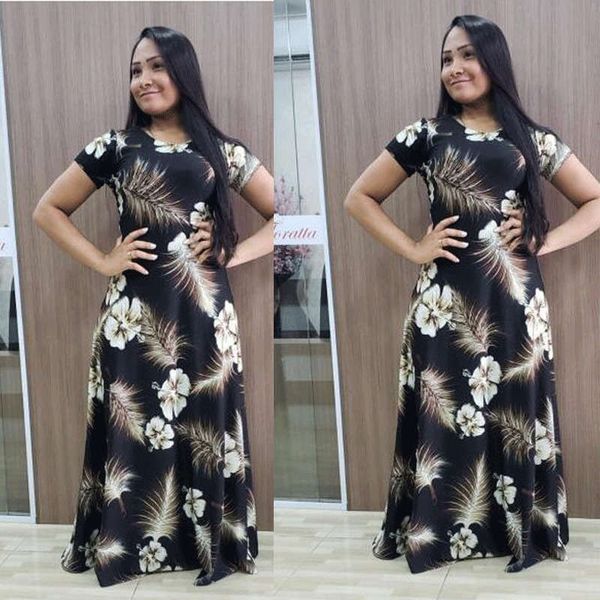 2019 popular style digital print splicing short sleeve long women's dress, Black;gray
2019 popular style digital print splicing short sleeve long women's dress, Black;gray
