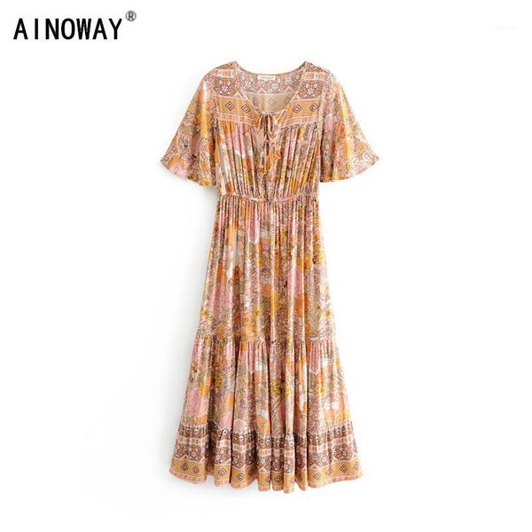 vintage chic women short sleeve floral print beach bohemian maxi dress ladies lace-up rayon boho pleated dress vestidos1, White;black
vintage chic women short sleeve floral print beach bohemian maxi dress ladies lace-up rayon boho pleated dress vestidos1, White;black