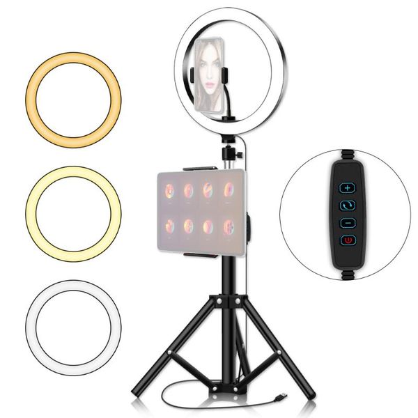 10 Inch Selfie Light Dimmable Cold Warm Led Ring Light 10 Levels With Tripods Phone Tablet Holder For Live Makeup Video Lighting