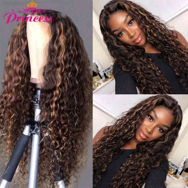 princs highlight front hu hair s brazilian water wave pre-plucked lace frontal wigs, Black
princs highlight front hu hair s brazilian water wave pre-plucked lace frontal wigs, Black