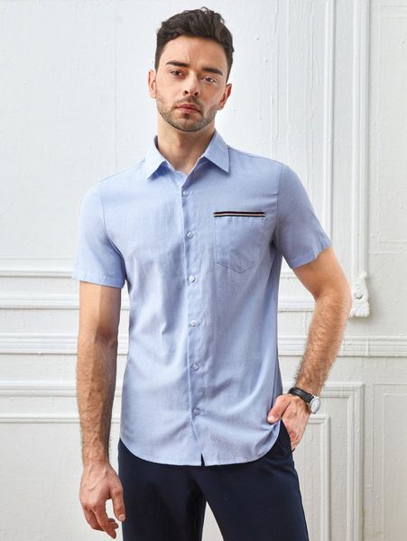 men taped detail pocket patched shirt h2co#, White;black 
men taped detail pocket patched shirt h2co#, White;black