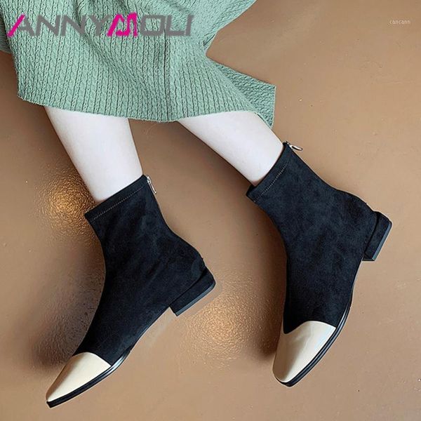 annymoli natural genuine leather ankle boots low heel woman boots zip chunky heel shoes square toe ladies short autumn 391, Black
annymoli natural genuine leather ankle boots low heel woman boots zip chunky heel shoes square toe ladies short autumn 391, Black