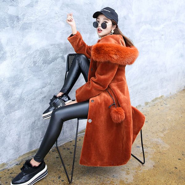 new female sheep long section merino natural fox sheepskin collar of lamb fur women's hooded coat 3np7, Black
new female sheep long section merino natural fox sheepskin collar of lamb fur women's hooded coat 3np7, Black