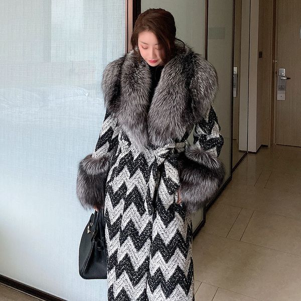 winter ladies of long wool jacket with real cute fox skin neck checked outerwear feminine rzfb, Black
winter ladies of long wool jacket with real cute fox skin neck checked outerwear feminine rzfb, Black